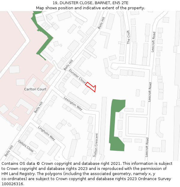 19, DUNSTER CLOSE, BARNET, EN5 2TE: Location map and indicative extent of plot