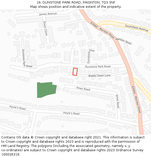 19, DUNSTONE PARK ROAD, PAIGNTON, TQ3 3NF: Location map and indicative extent of plot