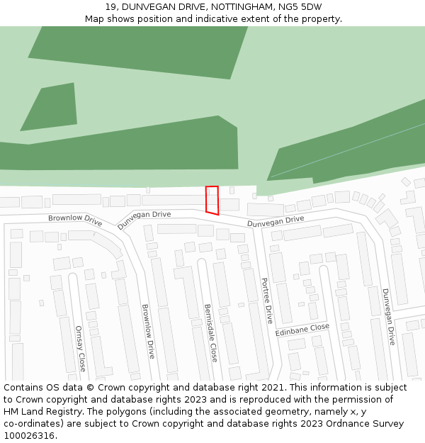 19, DUNVEGAN DRIVE, NOTTINGHAM, NG5 5DW: Location map and indicative extent of plot