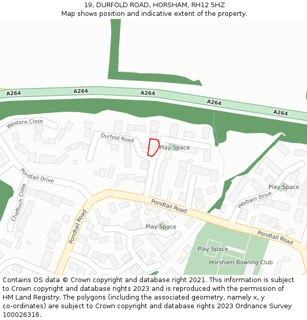 19, DURFOLD ROAD, HORSHAM, RH12 5HZ: Location map and indicative extent of plot