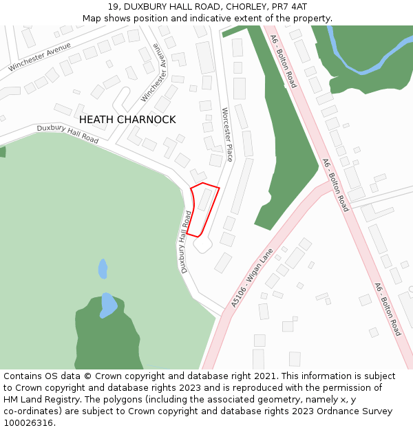 19, DUXBURY HALL ROAD, CHORLEY, PR7 4AT: Location map and indicative extent of plot