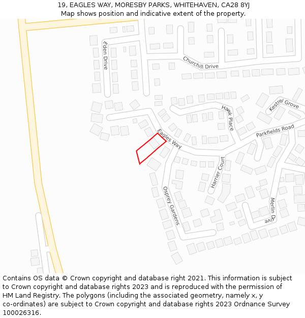 19, EAGLES WAY, MORESBY PARKS, WHITEHAVEN, CA28 8YJ: Location map and indicative extent of plot