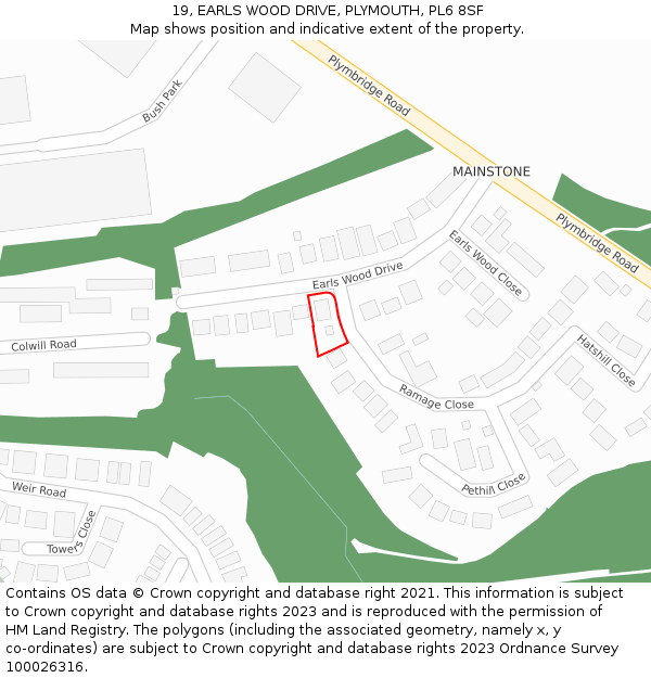 19, EARLS WOOD DRIVE, PLYMOUTH, PL6 8SF: Location map and indicative extent of plot