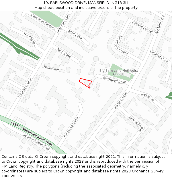 19, EARLSWOOD DRIVE, MANSFIELD, NG18 3LL: Location map and indicative extent of plot