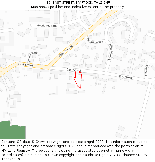 19, EAST STREET, MARTOCK, TA12 6NF: Location map and indicative extent of plot