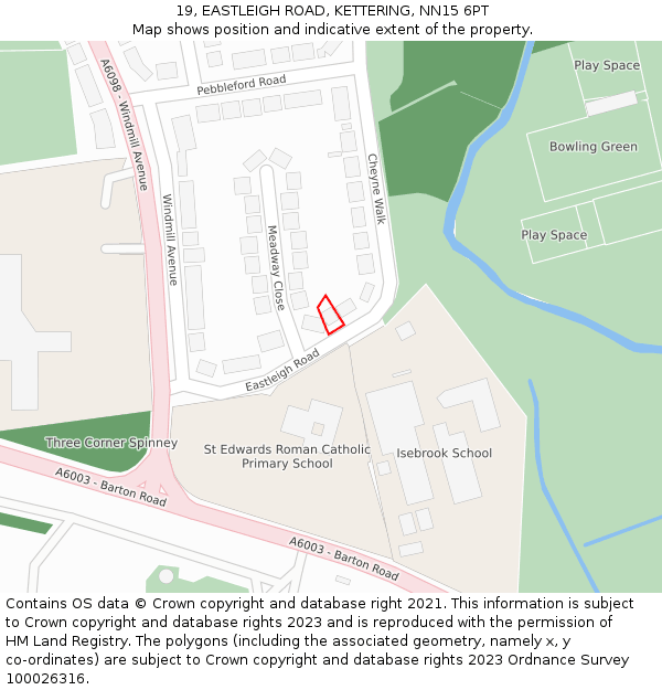 19, EASTLEIGH ROAD, KETTERING, NN15 6PT: Location map and indicative extent of plot