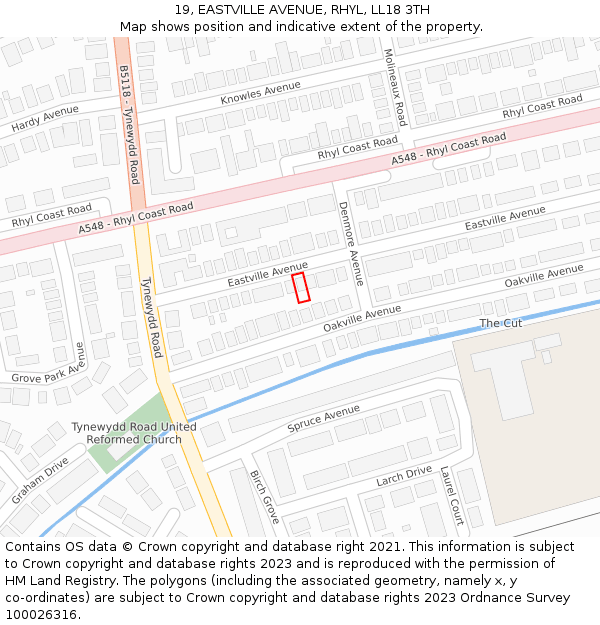 19, EASTVILLE AVENUE, RHYL, LL18 3TH: Location map and indicative extent of plot