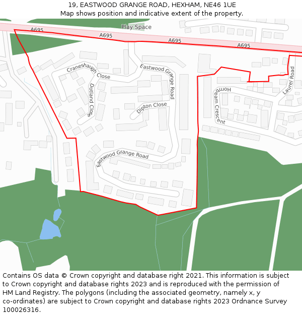 19, EASTWOOD GRANGE ROAD, HEXHAM, NE46 1UE: Location map and indicative extent of plot
