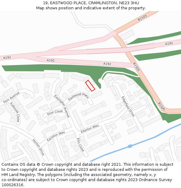 19, EASTWOOD PLACE, CRAMLINGTON, NE23 3HU: Location map and indicative extent of plot
