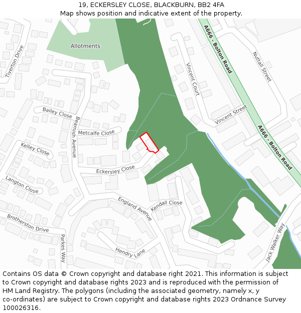 19, ECKERSLEY CLOSE, BLACKBURN, BB2 4FA: Location map and indicative extent of plot