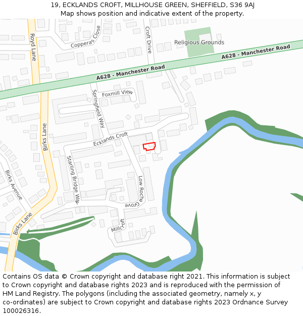 19, ECKLANDS CROFT, MILLHOUSE GREEN, SHEFFIELD, S36 9AJ: Location map and indicative extent of plot