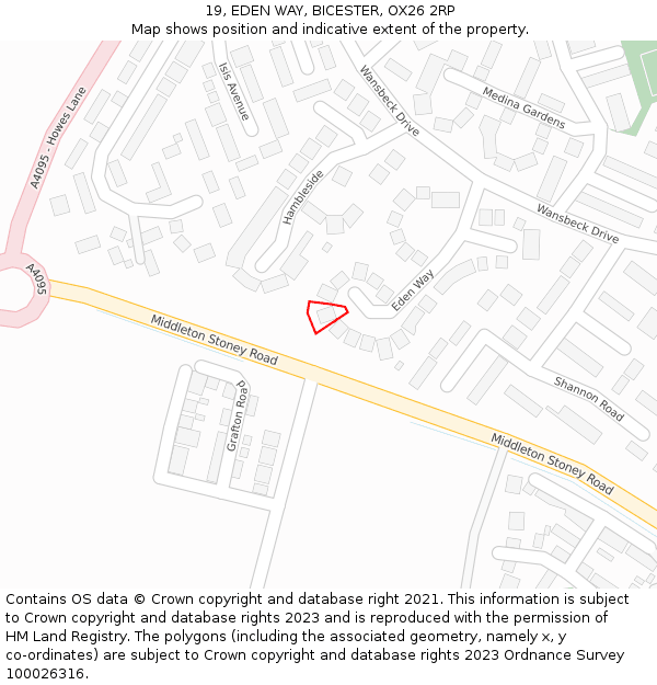 19, EDEN WAY, BICESTER, OX26 2RP: Location map and indicative extent of plot