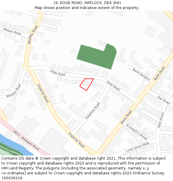19, EDGE ROAD, MATLOCK, DE4 3NH: Location map and indicative extent of plot