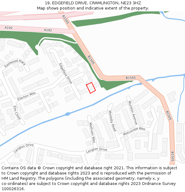 19, EDGEFIELD DRIVE, CRAMLINGTON, NE23 3HZ: Location map and indicative extent of plot