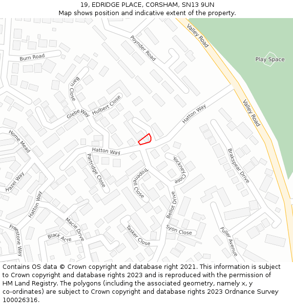 19, EDRIDGE PLACE, CORSHAM, SN13 9UN: Location map and indicative extent of plot