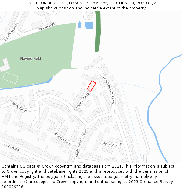 19, ELCOMBE CLOSE, BRACKLESHAM BAY, CHICHESTER, PO20 8QZ: Location map and indicative extent of plot