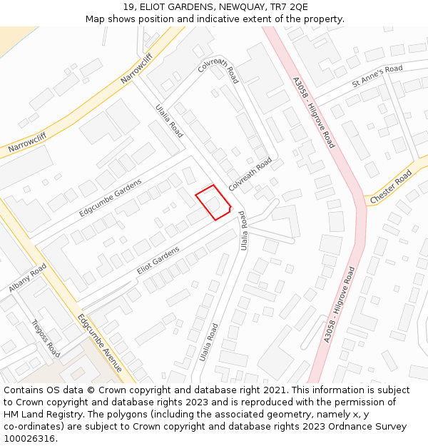 19, ELIOT GARDENS, NEWQUAY, TR7 2QE: Location map and indicative extent of plot