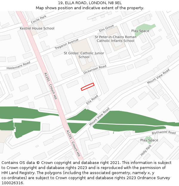 19, ELLA ROAD, LONDON, N8 9EL: Location map and indicative extent of plot