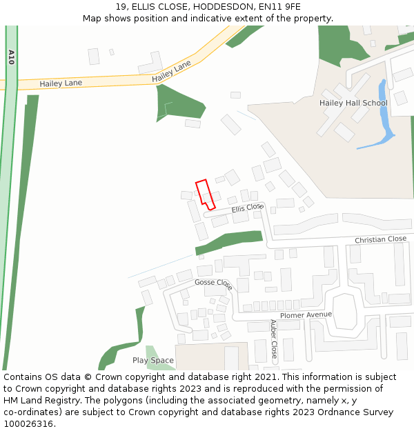 19, ELLIS CLOSE, HODDESDON, EN11 9FE: Location map and indicative extent of plot