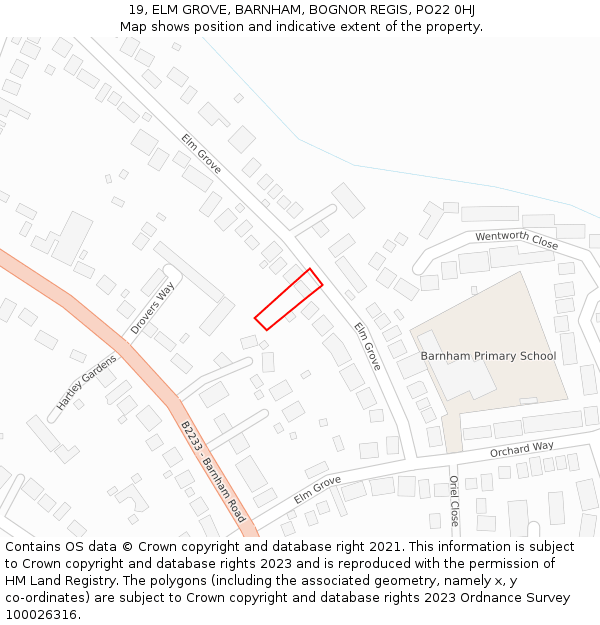 19, ELM GROVE, BARNHAM, BOGNOR REGIS, PO22 0HJ: Location map and indicative extent of plot