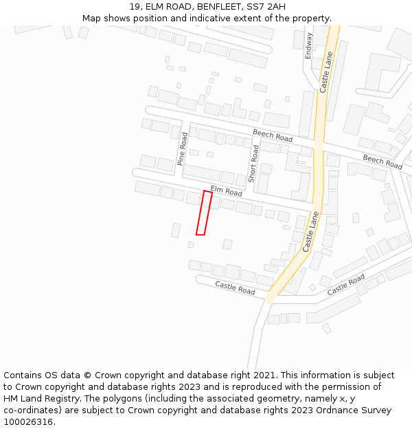 19, ELM ROAD, BENFLEET, SS7 2AH: Location map and indicative extent of plot