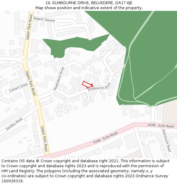 19, ELMBOURNE DRIVE, BELVEDERE, DA17 6JE: Location map and indicative extent of plot