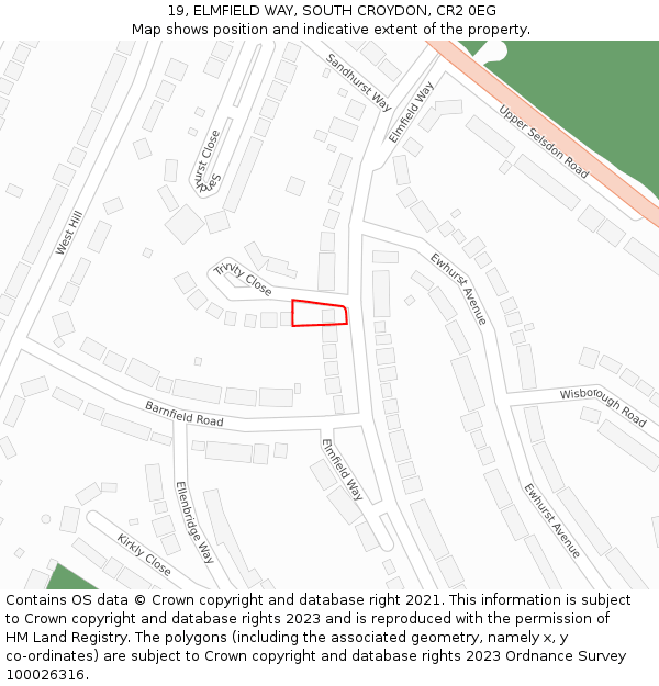 19, ELMFIELD WAY, SOUTH CROYDON, CR2 0EG: Location map and indicative extent of plot