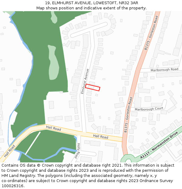 19, ELMHURST AVENUE, LOWESTOFT, NR32 3AR: Location map and indicative extent of plot