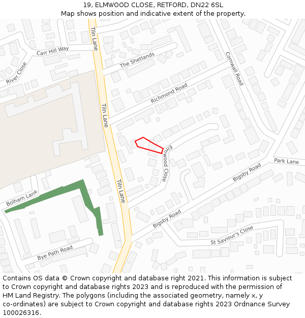 19, ELMWOOD CLOSE, RETFORD, DN22 6SL: Location map and indicative extent of plot