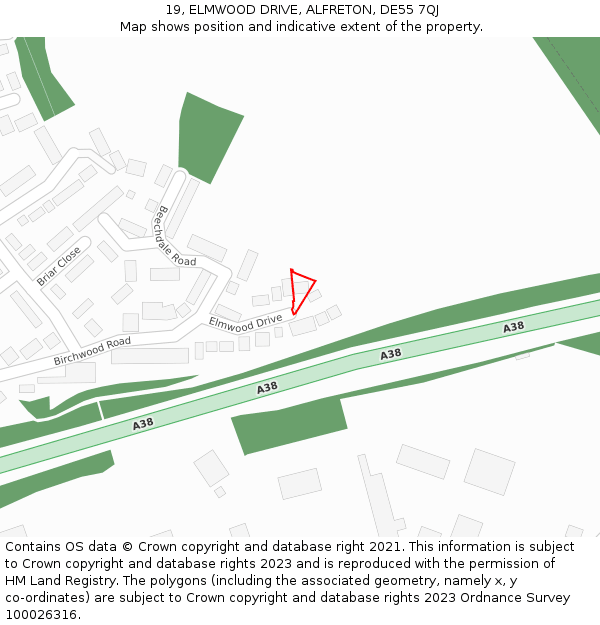 19, ELMWOOD DRIVE, ALFRETON, DE55 7QJ: Location map and indicative extent of plot