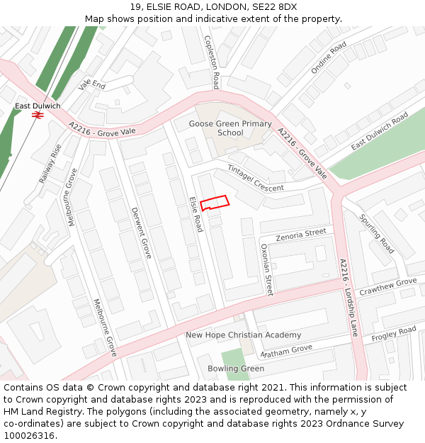 19, ELSIE ROAD, LONDON, SE22 8DX: Location map and indicative extent of plot