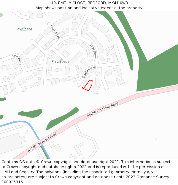 19, EMBLA CLOSE, BEDFORD, MK41 0WR: Location map and indicative extent of plot