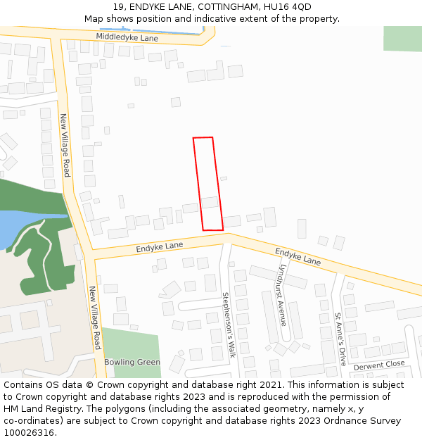 19, ENDYKE LANE, COTTINGHAM, HU16 4QD: Location map and indicative extent of plot