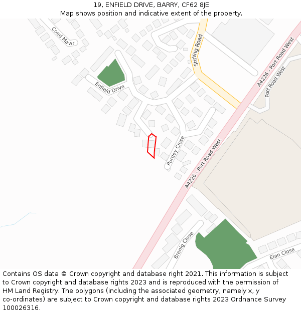 19, ENFIELD DRIVE, BARRY, CF62 8JE: Location map and indicative extent of plot