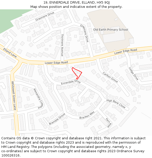 19, ENNERDALE DRIVE, ELLAND, HX5 9QJ: Location map and indicative extent of plot