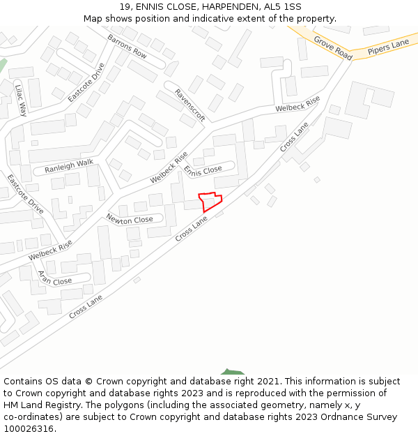 19, ENNIS CLOSE, HARPENDEN, AL5 1SS: Location map and indicative extent of plot