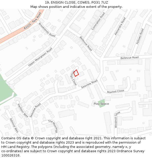 19, ENSIGN CLOSE, COWES, PO31 7UZ: Location map and indicative extent of plot