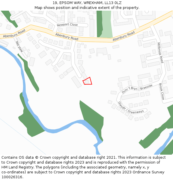 19, EPSOM WAY, WREXHAM, LL13 0LZ: Location map and indicative extent of plot