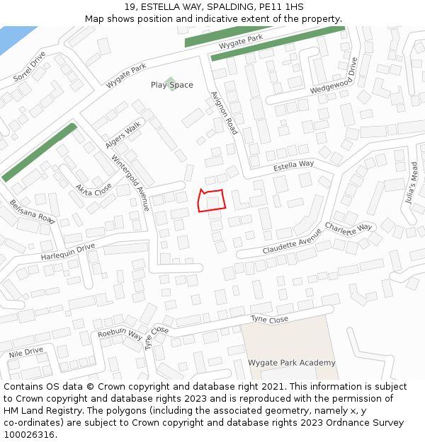 19, ESTELLA WAY, SPALDING, PE11 1HS: Location map and indicative extent of plot