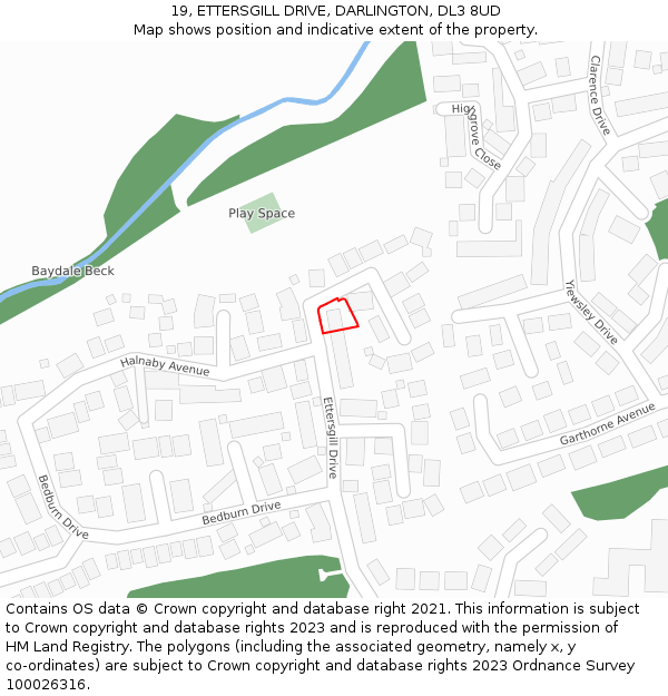 19, ETTERSGILL DRIVE, DARLINGTON, DL3 8UD: Location map and indicative extent of plot