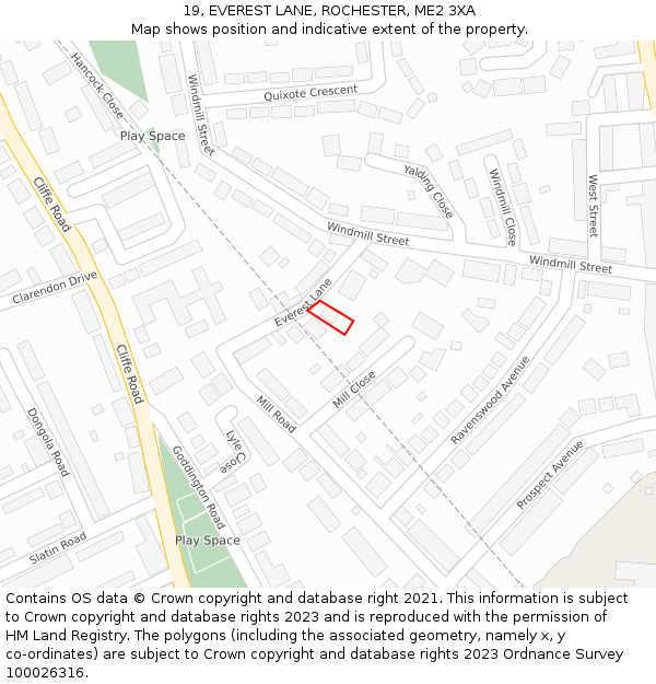 19, EVEREST LANE, ROCHESTER, ME2 3XA: Location map and indicative extent of plot
