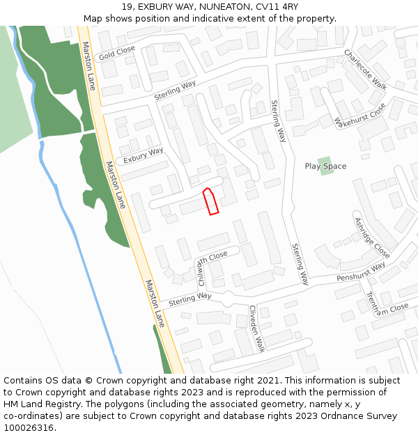 19, EXBURY WAY, NUNEATON, CV11 4RY: Location map and indicative extent of plot