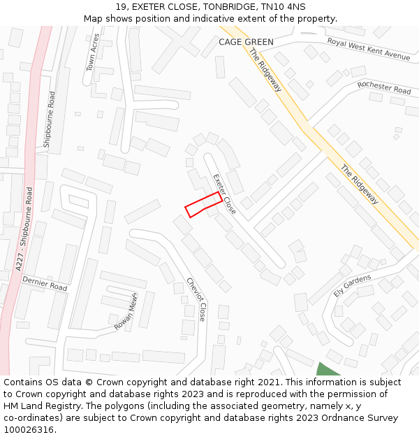 19, EXETER CLOSE, TONBRIDGE, TN10 4NS: Location map and indicative extent of plot