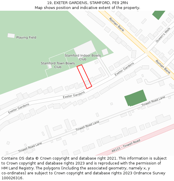 19, EXETER GARDENS, STAMFORD, PE9 2RN: Location map and indicative extent of plot