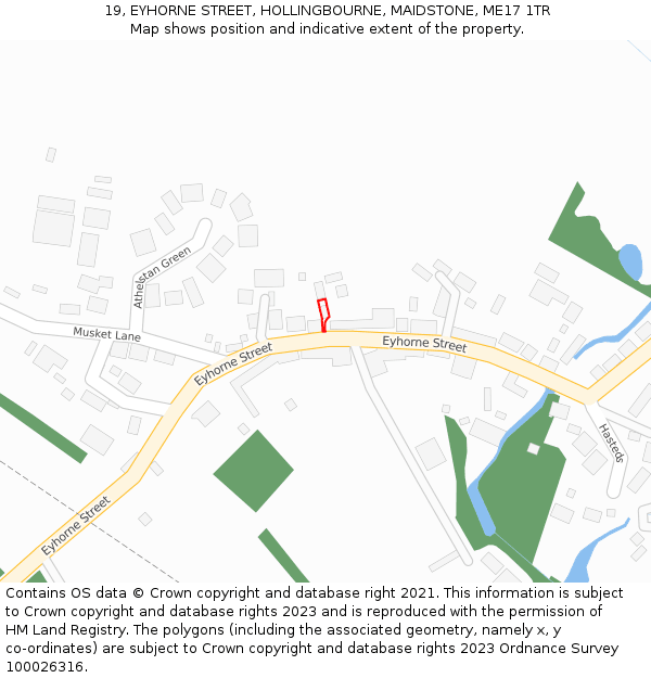 19, EYHORNE STREET, HOLLINGBOURNE, MAIDSTONE, ME17 1TR: Location map and indicative extent of plot