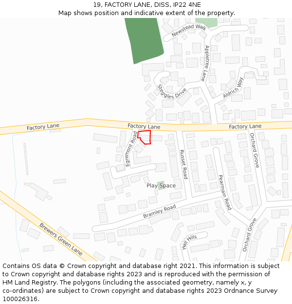 19, FACTORY LANE, DISS, IP22 4NE: Location map and indicative extent of plot