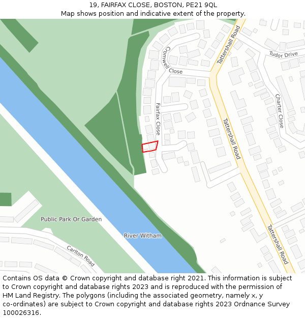 19, FAIRFAX CLOSE, BOSTON, PE21 9QL: Location map and indicative extent of plot