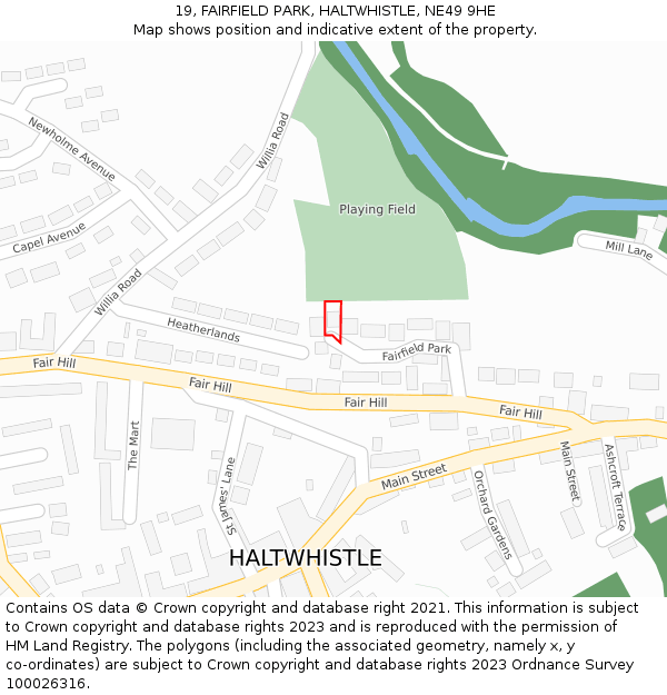19, FAIRFIELD PARK, HALTWHISTLE, NE49 9HE: Location map and indicative extent of plot