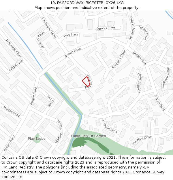 19, FAIRFORD WAY, BICESTER, OX26 4YG: Location map and indicative extent of plot