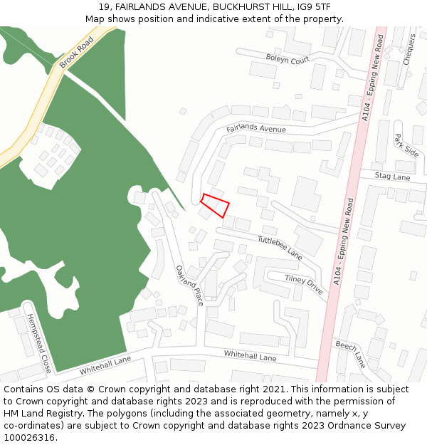 19, FAIRLANDS AVENUE, BUCKHURST HILL, IG9 5TF: Location map and indicative extent of plot